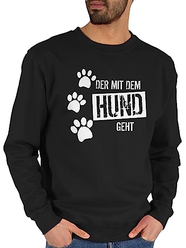 Sweater Pullover Sweatshirt Herren Damen - Geschenk für Hundebesitzer - Der mit dem Hund geht - L - Schwarz - spruch hunde pfotenabdruck pulli hundemotive hundepfoten hundesprüche, hundepfote von Shirtracer