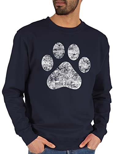 Shirtracer Sweater Pullover Sweatshirt Herren Damen - Geschenk für Hundebesitzer - High Five Hunde Pfote - L - Dunkelblau - hundepfoten tiermotiv Hund pfotenabdruck dogfashion Pfoten hundemotiven von Shirtracer