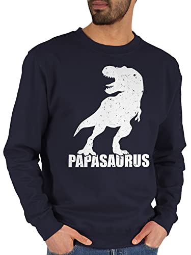 Sweater Pullover Sweatshirt Herren Damen - Geschenk zum Vatertag - Papasaurus mit T-Rex - weiß - XL - Dunkelblau - für papa sprüche vater vaeter papatagsgeschenk daddy 2024 papa. fathers day von Shirtracer