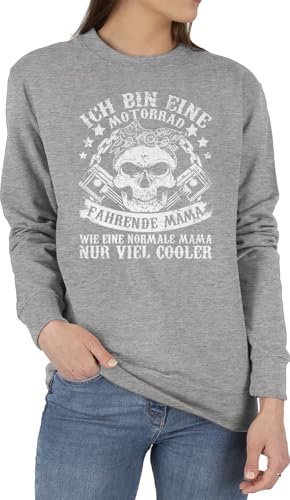 Sweater Pullover Sweatshirt Herren Damen - Ich bin eine Motorrad fahrende Mama - XXL - Grau meliert - mum pulli mütter muttertag muttertagsgeschenke mutter mom muttertagsgeschenk mutti mami von Shirtracer