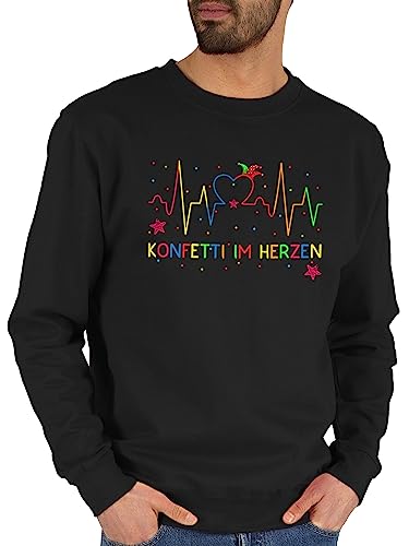 Sweater Pullover Sweatshirt Herren Damen - Karneval & Fasching - Konfetti im Herzen - Herzschlag - XL - Schwarz - partnerlook frauen kölner zum koelner gärtner faschings paare verkleidet frau für von Shirtracer