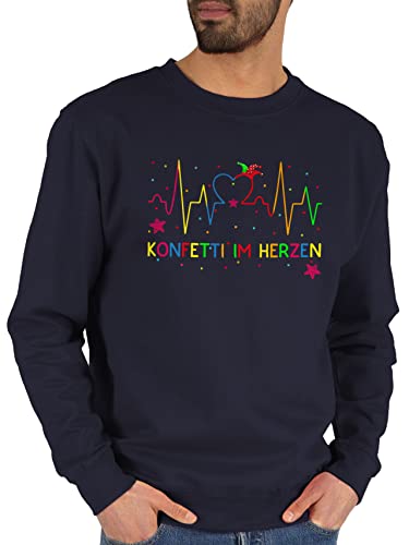 Sweater Pullover Sweatshirt Herren Damen - Karneval & Fasching - Konfetti im Herzen Herzschlag I - XXL - Dunkelblau - faschings pulli karnevals fassenacht fastnacht köstüme fasching, fasching- von Shirtracer
