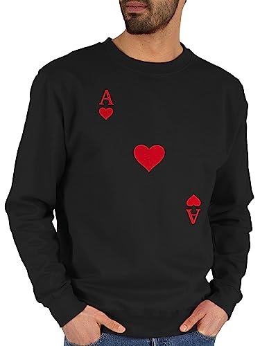 Sweater Pullover Sweatshirt Herren Damen - Karneval & Fasching - Spielkarte Herz Ass Kartenspiel I Ace of Hearts I Poker Playing Cards - XL - Schwarz - schwarzer mit und a Faschings Heart Pulli von Shirtracer