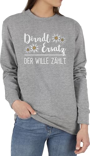 Sweater Pullover Sweatshirt Herren Damen - Kompatibel mit Oktoberfest - Dirndl Ersatz nur der Wille zählt - XL - Grau meliert - Trachten bayrische edelweiß bayrisch Edelweiss Tracht Dirndlersatz von Shirtracer