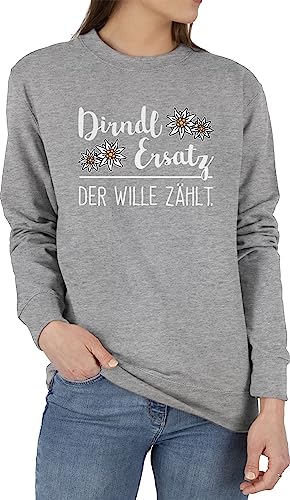 Sweater Pullover Sweatshirt Herren Damen - Kompatibel mit Oktoberfest - Dirndl Ersatz nur der Wille zählt - XXL - Grau meliert - edelweiss bavarian ohne bayrisch trachten bayrischer abend is von Shirtracer