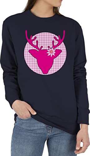 Sweater Pullover Sweatshirt Herren Damen - Kompatibel mit Oktoberfest - Hirsch Edelweiß - L - Dunkelblau - Trachten bayrische REH pullis bayrisch wasen Tracht geweih Octoberfest hirsche bayerischer von Shirtracer