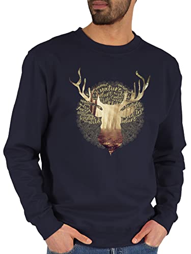 Sweater Pullover Sweatshirt Herren Damen - Kompatibel mit Oktoberfest - Hirsch Motiv Geschenk Jäger I Hirschgeweih Tracht - XXL - Dunkelblau - trachten top bayrische jaeger pulli trachtenpullover von Shirtracer