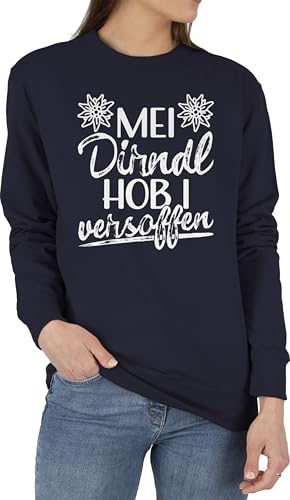 Sweater Pullover Sweatshirt Herren Damen - Kompatibel mit Oktoberfest - MEI Dirndl hob i versoffen - weiß - XL - Dunkelblau - Trachten bayrische ich Habe Mein bayrisch Tracht Octoberfest von Shirtracer