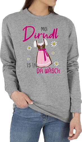 Sweater Pullover Sweatshirt Herren Damen - Kompatibel mit Oktoberfest - MEI Dirndl is in da Wäsch - M - Grau meliert - Trachten bayrische dirndel Pulli bayrisch Edelweiss pullis Tracht ersatzdirndl von Shirtracer