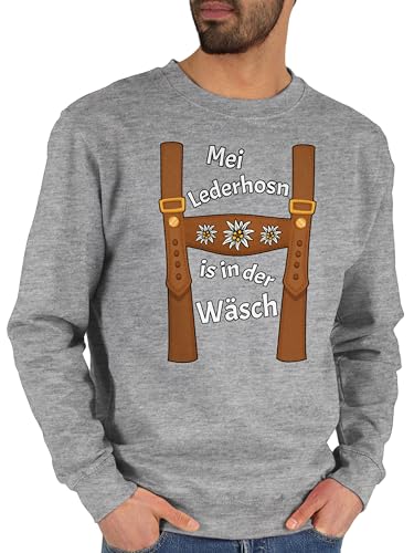 Sweater Pullover Sweatshirt Herren Damen - Kompatibel mit Oktoberfest - Meine Lederhose ist in der Wäsche - MEI Lederhosn is in da Wäsch - XXL - Grau meliert - Trachten bayrische Lederhosen von Shirtracer