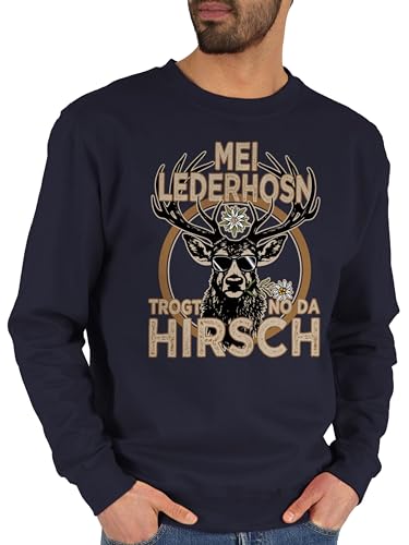 Sweater Pullover Sweatshirt Herren Damen - Kompatibel mit Oktoberfest - Trachten Outfit Lederhose Spruch Trägt der Hirsch - XL - Dunkelblau - boarische oktober fest bavaria bayrisch bayrische von Shirtracer