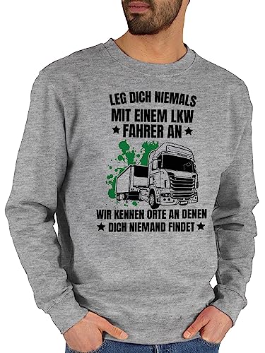 Shirtracer Sweater Pullover Sweatshirt Herren Damen - Geschenke Trucker - Leg Dich Niemals mit einem LKW Fahrer an - XL - Grau meliert - Geschenk LKW-Fahrer Pulli Bilder Man sprüche von Shirtracer