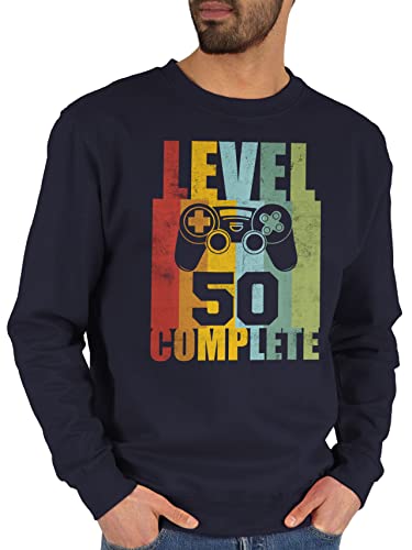 Sweater Pullover Sweatshirt Herren Damen - 50. Geburtstag - Level 50 complete Vintage - XL - Dunkelblau - 50.geb zum 50er jahrgang 1973 fuffzich 50ziger 50th 50ster 50ten 50igsten 50iger 50.ten von Shirtracer