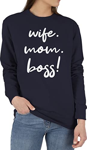 Sweater Pullover Sweatshirt Herren Damen - Mama - Wife Mom Boss I Mom Life - M - Dunkelblau - Mum Geschenke Ehefrau mütter Muttertag muttertagsgeschenke Mutter muttertagsgeschenk Mutti Mami von Shirtracer
