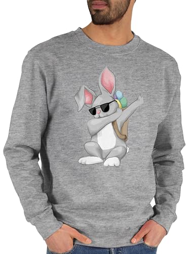 Sweater Pullover Sweatshirt Herren Damen - Outfit - Dabbing Osterhase I Oster Hase Ostern - XL - Grau meliert - osterbekleidung ostermotiv easter pulli mit ostermotiven ostergeschenke osterhasen men von Shirtracer