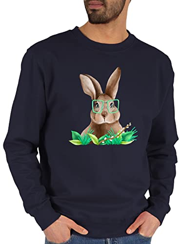 Sweater Pullover Sweatshirt Herren Damen - Oster Outfit - Hase mit Brille - S - Dunkelblau - osterngeschenke kleinigkeit ostern ostergeschenke ostergeschenk ostermotiv geschenk ostersachen hasen von Shirtracer