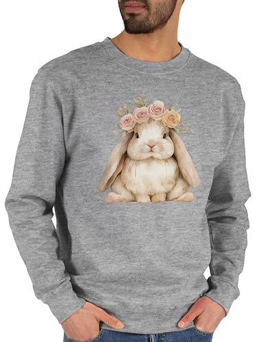 Sweater Pullover Sweatshirt Herren Damen - Oster Outfit - Süßer Hase Ostern Osterhase Geschenke Osterüberraschung - XXL - Grau meliert - ostergeschenke Erwachsene ostermitbringsel Happy Easter von Shirtracer