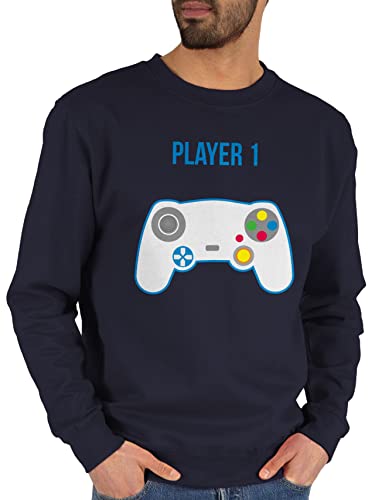 Sweater Pullover Sweatshirt Herren Damen - Partner-Look Familie Mama - Player 1 - XXL - Dunkelblau - partner look partnerlook pärchen outfit paerchen couple paar mom papa mutter vater familien von Shirtracer