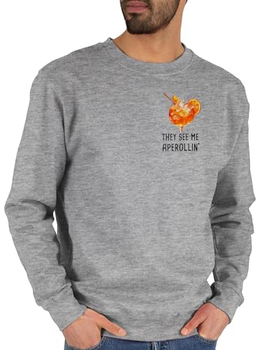 Sweater Pullover Sweatshirt Herren Damen - Party & Alkohol - They See me Aperollin | Aperol Spritz | Aperol Geschenk | Holy Aperoli | JGA | Mädelsabend | Aperol Kostüm - M - Grau meliert - Sauf von Shirtracer