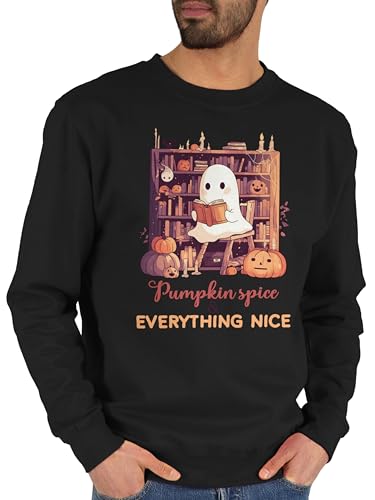 Sweater Pullover Sweatshirt Herren Damen - Pumpkin Spice | Herbstliches Halloween Motiv | Herbst | Autumn - L - Schwarz - haloween outfits baumwolle halowen helloween hellowee halooween hallooween von Shirtracer