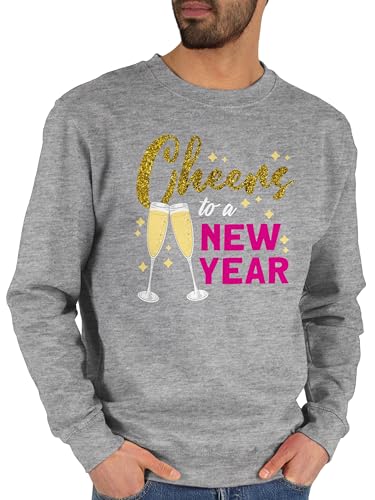 Sweater Pullover Sweatshirt Herren Damen - Silvester Erwachsene - Cheers to a New Year - L - Grau meliert - Happy Outfit silvesterpullover neues Jahr jahreswechsel Pulli neujahrspullover Silvester, von Shirtracer