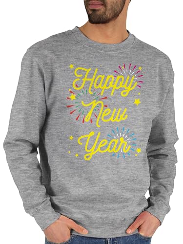 Sweater Pullover Sweatshirt Herren Damen - Erwachsene - Happy New Year Feuerwerk I Frohes neues Jahr I Silvester I Jahreswechsel - XXL - Grau meliert - neujahrspullover silvesterpullover Silvester, von Shirtracer