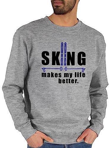 Sweater Pullover Sweatshirt Herren Damen - Snowboard, Ski und mehr - Skiing Makes My Life Better - S - Grau meliert - Wintersport Skier Skifahren von Shirtracer