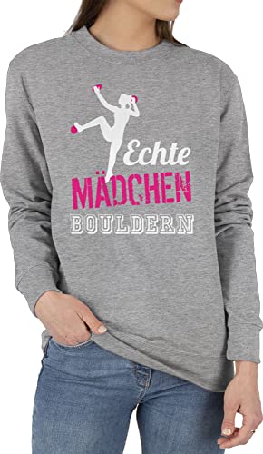 Shirtracer Sweater Pullover Sweatshirt Herren Damen - Echte Mädchen bouldern Fuchsia/weiß - S - Grau meliert - Sport Boulder von Shirtracer