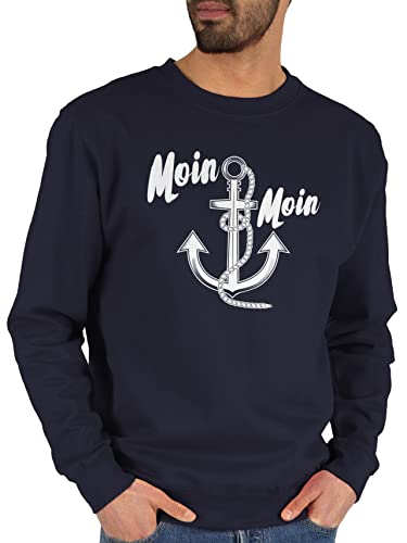 Shirtracer Sweater Pullover Sweatshirt Herren Damen - Sprüche Statement - Moin Moin Anker - M - Dunkelblau - Matrosen mit Aufschrift moein Spruch küstenkind maritim moinsen matrose Hamburg ankermotiv von Shirtracer