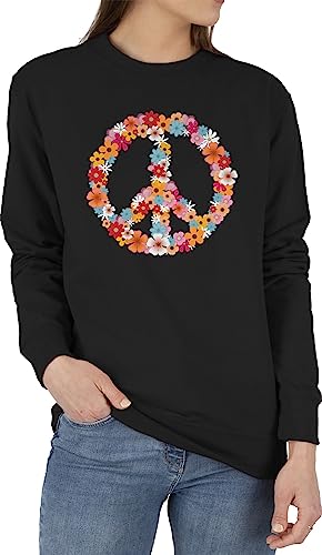 Sweater Pullover Sweatshirt Herren Damen - Sprüche Statement - Peace Flower Power Hippie Peace Zeichen I Friedenszeichen I 90er I 70er - XL - Schwarz - blumiger mit aufschrift 90s statements 70s von Shirtracer