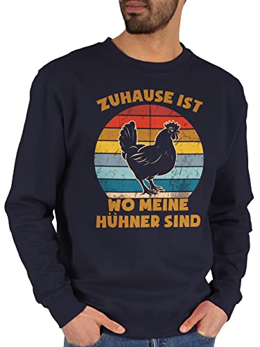 Sweater Pullover Sweatshirt Herren Damen - Sprüche Statement mit Spruch - Zuhause ist wo meine Hühner sind - Vintage - XL - Dunkelblau - sprüche, huehnern geschenk zur einschulung huhn sprüchen von Shirtracer