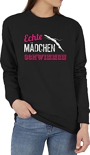 Sweater Pullover Sweatshirt Herren Damen - Wassersport - Echte Mädchen Schwimmen - XS - Schwarz - Schwimmer schwimm. Pulli schwimmmotiv (Schwimmen) schwimm lustiges schwimmsport sprüche Spruch von Shirtracer