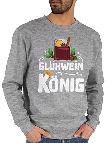 Sweater Pullover Sweatshirt Herren Damen - Weihnachten Geschenke Christmas Bekleidung - Glühwein König - weiß - M - Grau meliert - weinacht weihnachs weihachten weihnachtlich weihnachtliches von Shirtracer