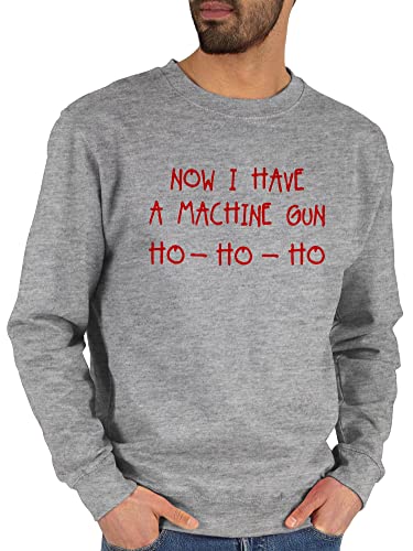 Sweater Pullover Sweatshirt Herren Damen - Weihnachten Geschenke Christmas Bekleidung - Ho Ho Ho Now I Have a Machine Gun - L - Grau meliert - weihnachtliches weihnqchts x-.Mas weinachst weihnachtst von Shirtracer