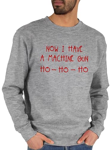 Sweater Pullover Sweatshirt Herren Damen - Weihnachten Geschenke Christmas Bekleidung - Ho Ho Ho Now I Have a Machine Gun - L - Grau meliert - Baumwolle weihnachtsmotiv hohoho Pulli vor weihnacht von Shirtracer