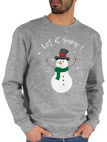 Sweater Pullover Sweatshirt Herren Damen - Weihnachten Geschenke Christmas Bekleidung - Schneemann Let it Snow - M - Grau meliert - Baumwolle weihnachtsmotiv weihnachtsmotive+weihnachtsmotiven vor von Shirtracer