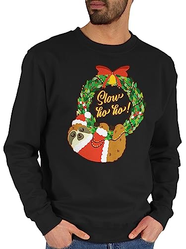 Sweater Pullover Sweatshirt Herren Damen - Weihnachten Geschenke Christmas Bekleidung - Slow ho ho - Faultier - XXL - Schwarz - Geschenk für Eltern zu die Merry Merry Erwachsene Frohe von Shirtracer