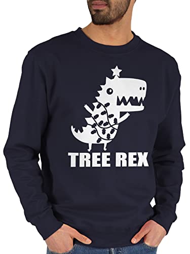 Sweater Pullover Sweatshirt Herren Damen - Weihnachten Geschenke Christmas Bekleidung - Tree Rex - weiß - L - Dunkelblau - Baumwolle weihnachtsmotiv Dinosaur Pulli vor weihnacht Weihnachts von Shirtracer
