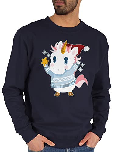 Sweater Pullover Sweatshirt Herren Damen - Weihnachten Geschenke Christmas Bekleidung - Weihnachtliches Einhorn - L - Dunkelblau - weihnachtst weihnachtlicher Weinachten weihachten weihnachtliche von Shirtracer