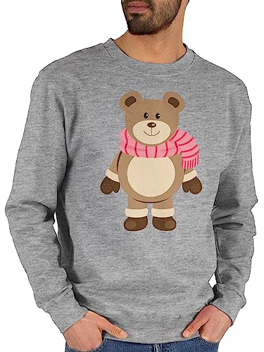 Sweater Pullover Sweatshirt Herren Damen - Weihnachten Geschenke Christmas Bekleidung - Winter Teddy mit Schal - L - Grau meliert - Weihnachts Outfit Merry x Mas weihnachtsmotive+weihnachtsmotiven von Shirtracer