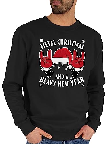 Sweater Pullover Sweatshirt Herren Damen - Weihnachten - Metal Christmas and a Heavy New Year - weiß - L - Schwarz - Weihnachts Merry x-Mas Xmas Pulli x Mas polower weihnacht polover weihnachtlich von Shirtracer