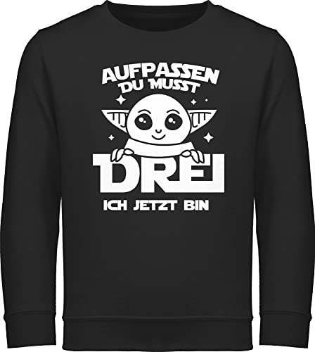 Sweatshirt Kinder Pullover für Jungen Mädchen - 3. Geburtstag - Aufpassen du musst drei ich jetzt bin Parodie weiß - 104 (3/4 Jahre) - Schwarz - geburtstagspullover 3 jahre 3.geburtstag pulli von Shirtracer