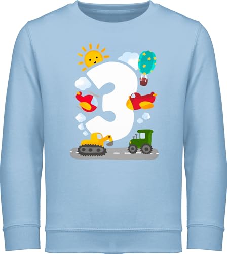 Sweatshirt Kinder Pullover für Jungen Mädchen - 3. Geburtstag - Drei - Aquarell Fahrzeuge - 116 (5/6 Jahre) - Hellblau - geburtstags oberteil 3 jahre geburtstagspullover 3.geburtstag flugzeug von Shirtracer