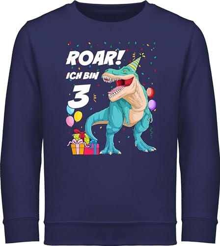 Sweatshirt Kinder Pullover für Jungen Mädchen - 3. Geburtstag - Ich bin 3 Jahre - T-Rex Dinosaurier Dino - 104 (3/4 Jahre) - Navy Blau - drei pulli 3.geburtstag langarm geburtstagspullover three von Shirtracer