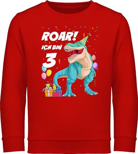 Sweatshirt Kinder Pullover für Jungen Mädchen - 3. Geburtstag - Ich bin 3 Jahre - T-Rex Dinosaurier Dino - 104 (3/4 Jahre) - Rot - drei pulli 3.geburtstag langarm geburtstagspullover three junge von Shirtracer