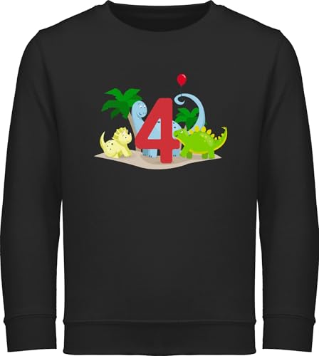 Sweatshirt Kinder Pullover für Jungen Mädchen - 4. Geburtstag - Dino Vier - 116 (5/6 Jahre) - Schwarz - Bin 4 Junge Jahre 4.Geburtstag kinderpullover Pulli Kindershirt Langarm 4th Birthday Sweater von Shirtracer