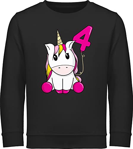 Sweatshirt Kinder Pullover für Jungen Mädchen - 4. Geburtstag - Einhorn vierter Luftballon - 116 (5/6 Jahre) - Schwarz - geburtstags pulli 4 jahre 4th+birthday vier 4jahre geschenkideen 4ter zum von Shirtracer