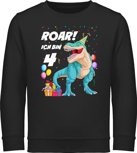 Sweatshirt Kinder Pullover für Jungen Mädchen - 4. Geburtstag - Ich bin 4 Jahre - T-Rex Dinosaurier Dino - 104 (3/4 Jahre) - Schwarz - kindershirt langarm vier pulli geburtstags 4.geburtstag junge von Shirtracer