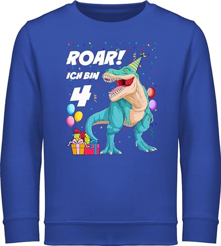 Sweatshirt Kinder Pullover für Jungen Mädchen - 4. Geburtstag - Ich bin 4 Jahre - T-Rex Dinosaurier Dino - 116 (5/6 Jahre) - Royalblau - kindershirt langarm vier pulli geburtstags 4.geburtstag von Shirtracer