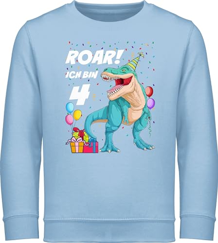 Sweatshirt Kinder Pullover für Jungen Mädchen - 4. Geburtstag - Ich bin 4 Jahre - T-Rex Dinosaurier Dino - 128 (7/8 Jahre) - Hellblau - kindershirt langarm vier pulli geburtstags 4.geburtstag von Shirtracer